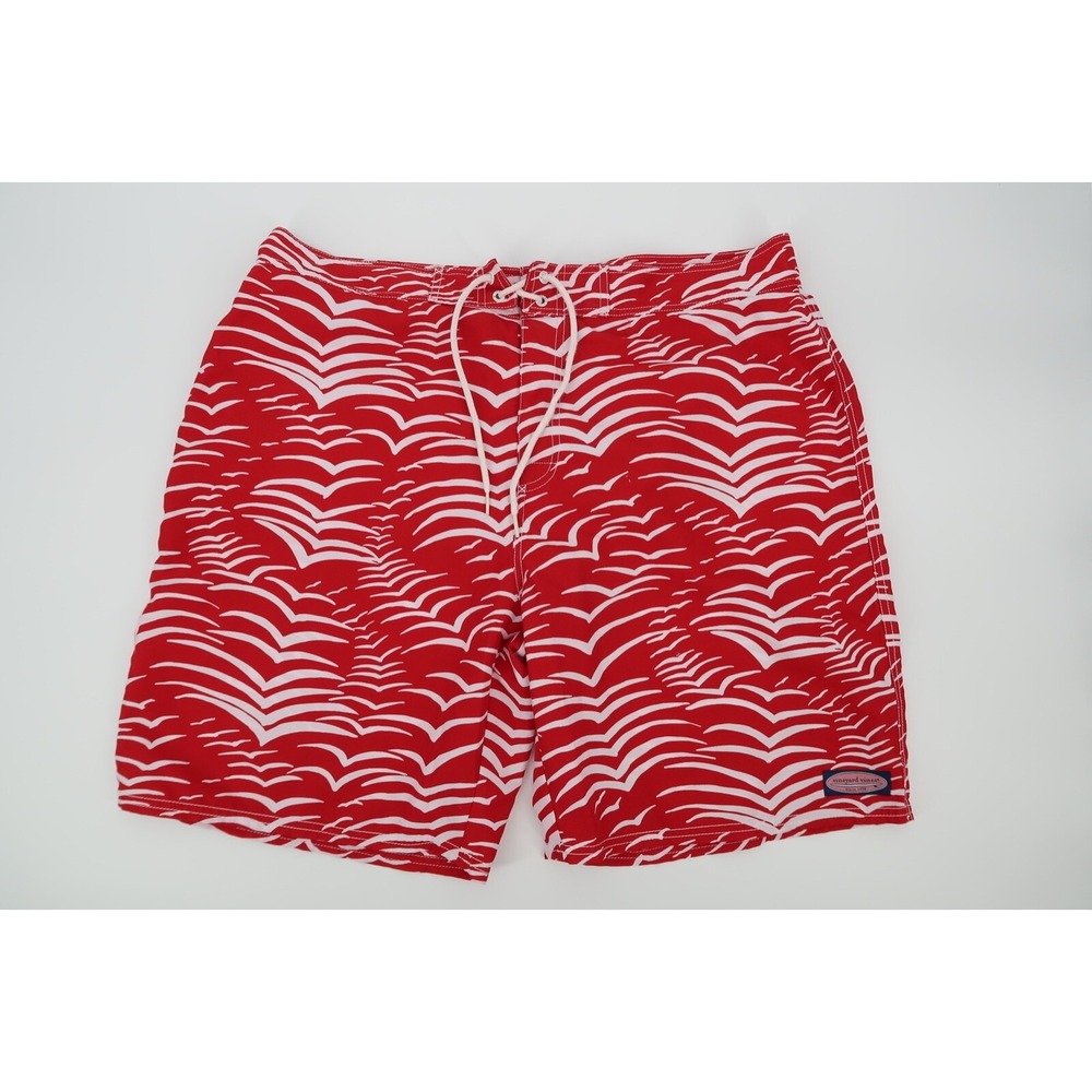 Vineyard Vines‎ Mens 38 Red Beach Waves Print Board Shorts Swim Trunks